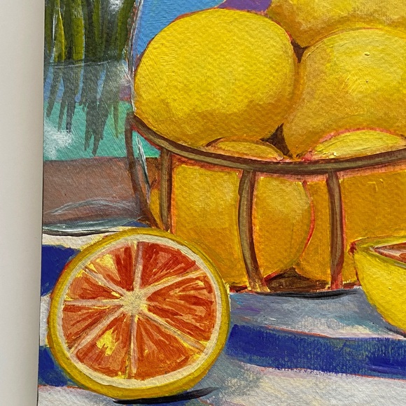 Vibrant Grapefruit Basket Original Art Work Mediterranean Citrus Morning - Picture 3 of 4